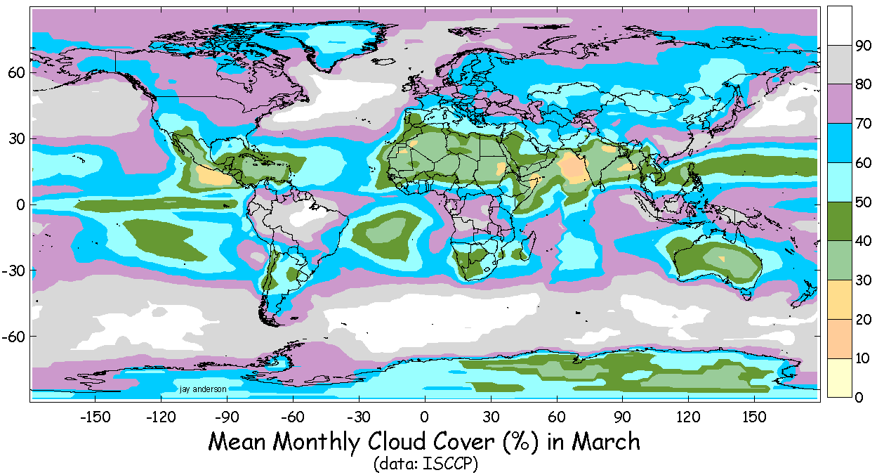 Durchschnittlicher Bewölkungsgrad (in %) im Monat März Durchschnittlicher Bewölkungsgrad (in %) im Monat März